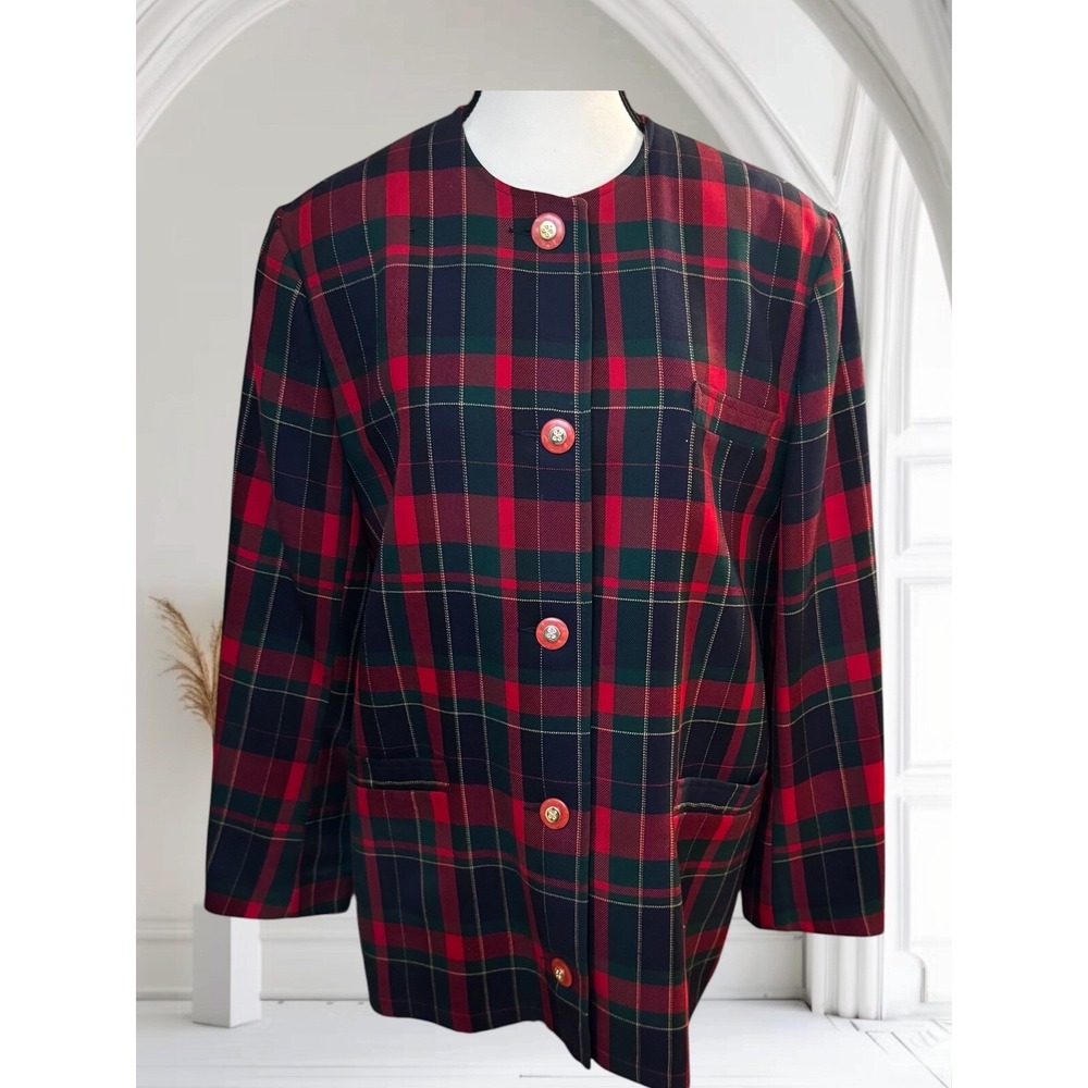 RARE Blazer Avoca Tartan Wool Plaid Made in Ireland Vintage 90s‎ Holiday
